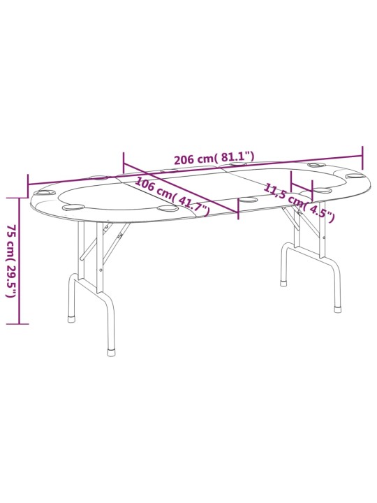 Skládací deska na poker pro 10 hráčů zelená 207 x 106 x 76 cm