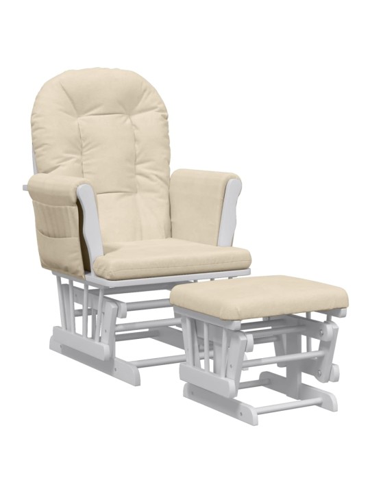 Křeslo glider se stoličkou krémově bílé textil