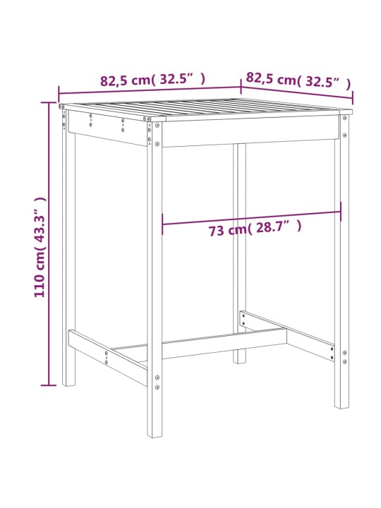 Zahradní stůl bílý 82,5 x 82,5 x 110 cm masivní borové dřevo