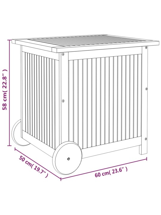 Zahradní úložný box s kolečky 60 x 50 x 58 cm masivní akácie