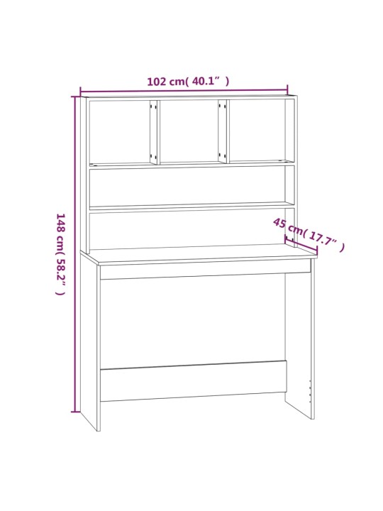 Psací stůl s policemi bílý 102 x 45 x 148 cm kompozitní dřevo