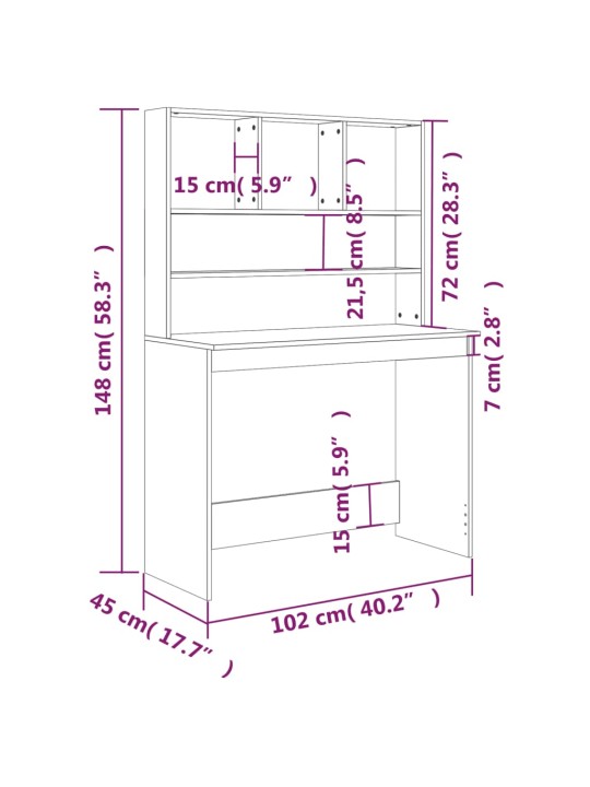 Psací stůl s policemi betonově šedý 102 x 45 x 148 cm kompozit