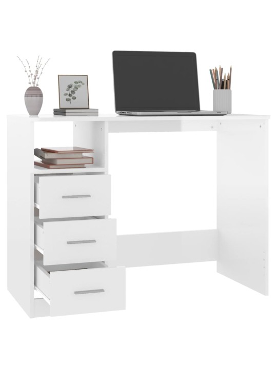 Psací stůl se zásuvkami bílý vysoký lesk 102x50x76 cm kompozit