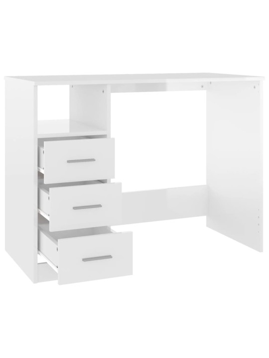Psací stůl se zásuvkami bílý vysoký lesk 102x50x76 cm kompozit