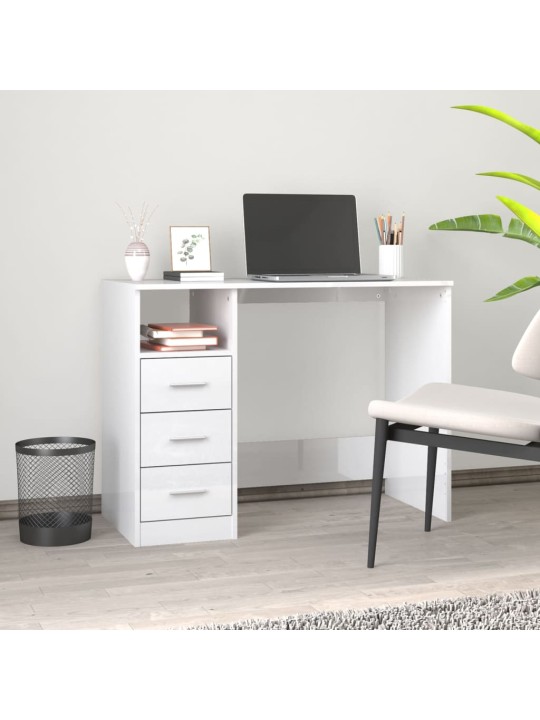 Psací stůl se zásuvkami bílý vysoký lesk 102x50x76 cm kompozit