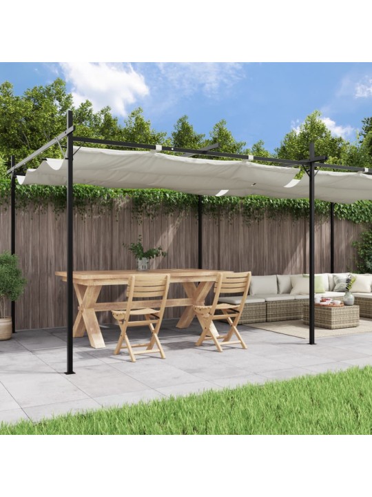 Pergola se zatahovací střechou krémová 589 x 292 x 230 cm