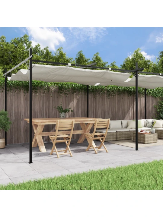 Pergola se zatahovací střechou krémová 589 x 292 x 230 cm
