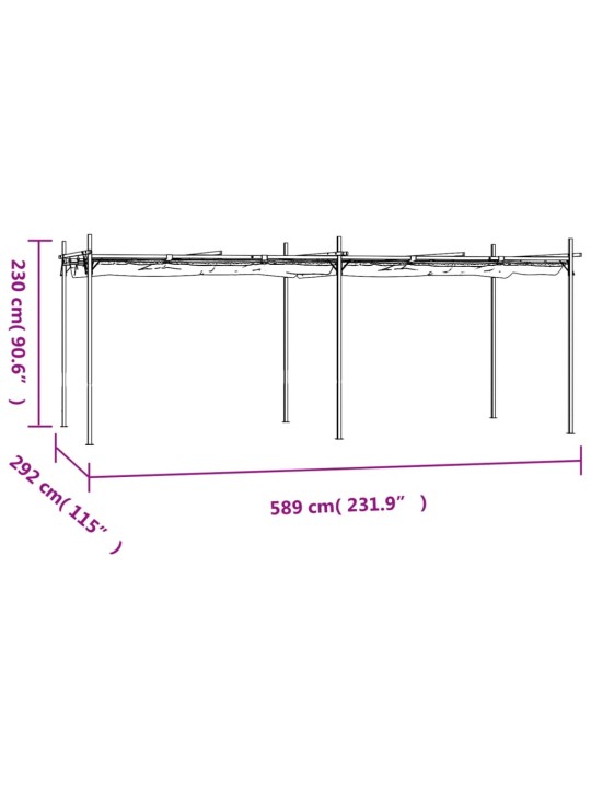 Pergola se zatahovací střechou antracitová 589 x 292 x 230 cm