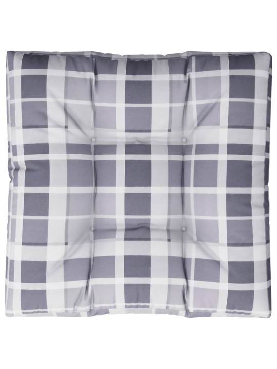 Poduška na palety šedá károvaná 70 x 70 x 12 cm textil