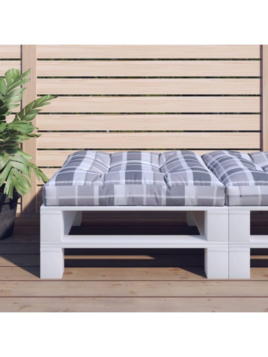 Poduška na palety šedá károvaná 70 x 70 x 12 cm textil