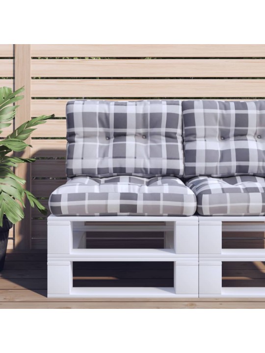 Poduška na palety šedá károvaná 50 x 40 x 12 cm textil