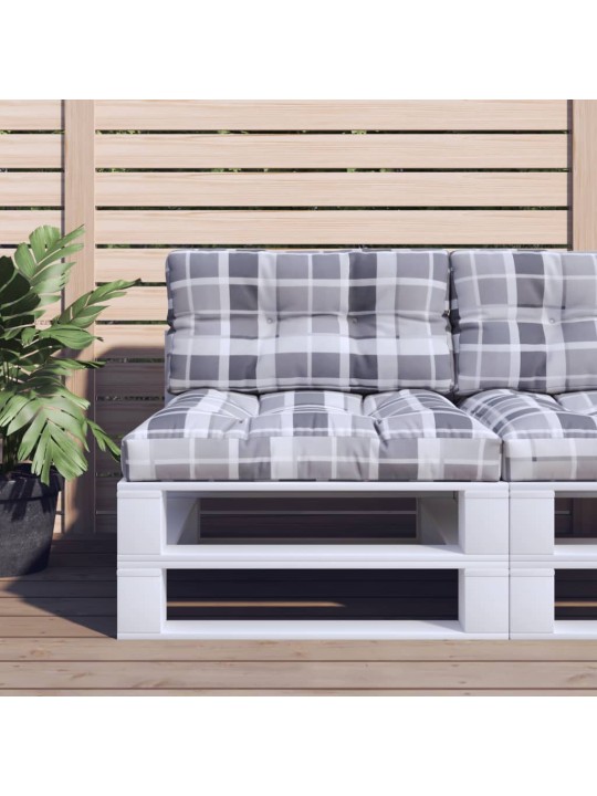 Poduška na palety šedá károvaná 80 x 40 x 10 cm textil