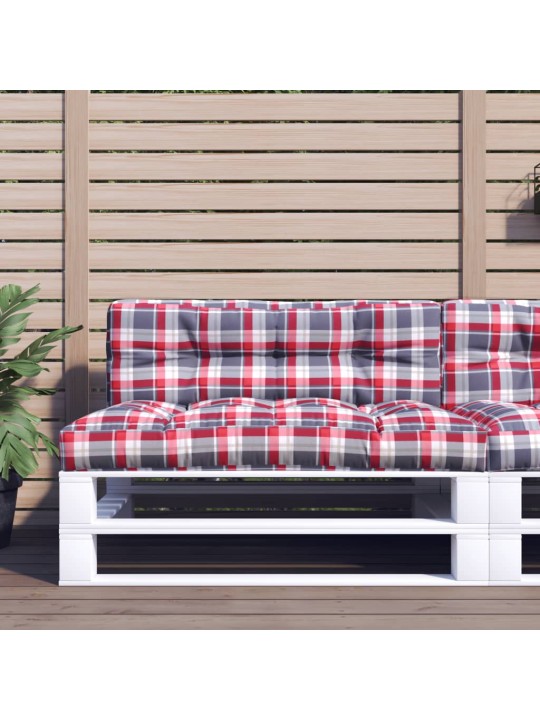 Poduška na palety červená károvaná 120 x 40 x 12 cm textil