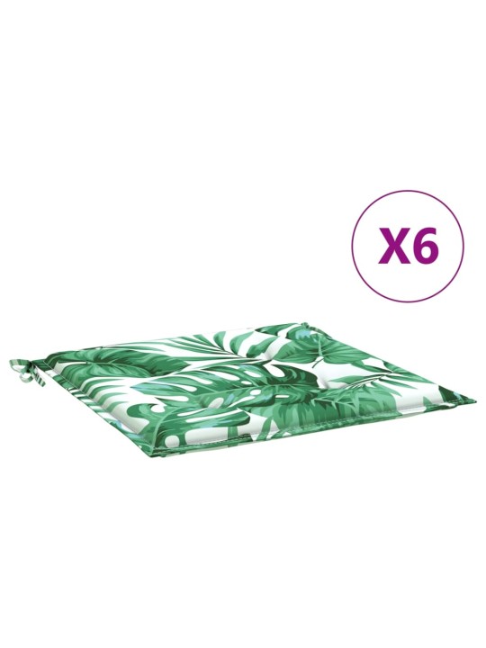 Podušky na židli 6 ks vzor listů 40 x 40 x 3 cm textil