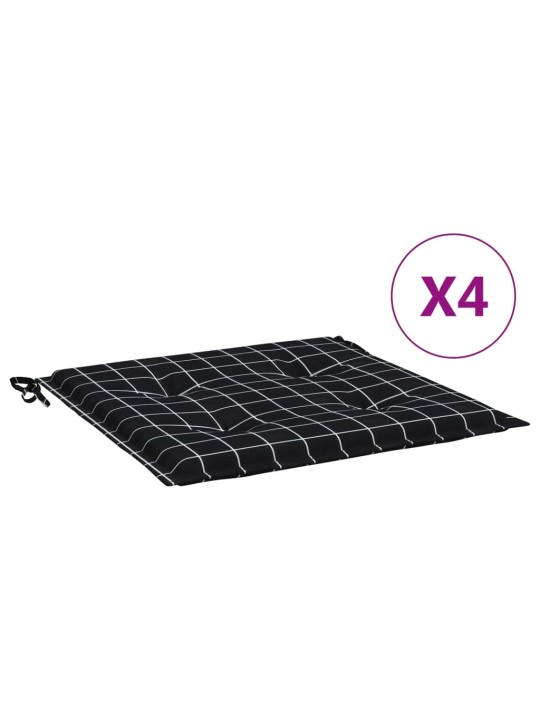 Podušky na zahradní židli 4 ks černé kárované 50x50x3 cm textil