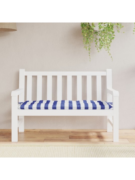 Poduška na zahradní lavici modré a bílé pruhy 120x50x7cm textil