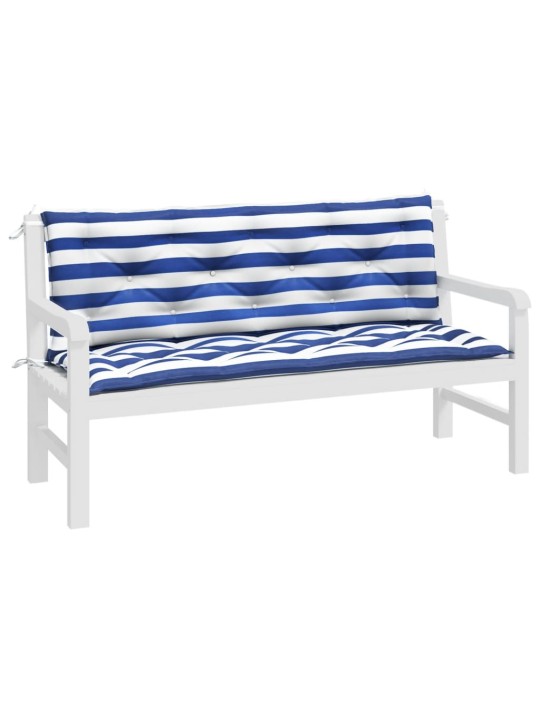 Podušky na lavici 2 ks modré a bílé pruhy 150x50x7 cm textil