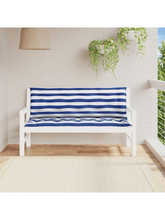 Podušky na lavici 2 ks modré a bílé pruhy 150x50x7 cm textil