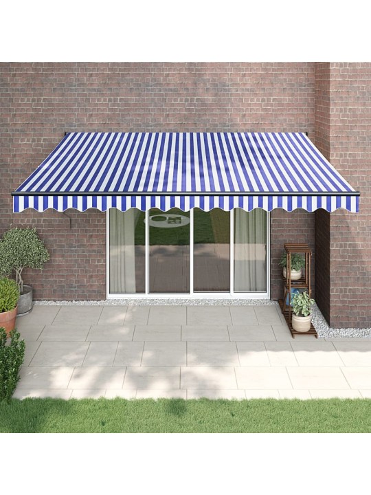 Zatahovací markýza modrá a bílá 4,5 x 3 m textil a hliník