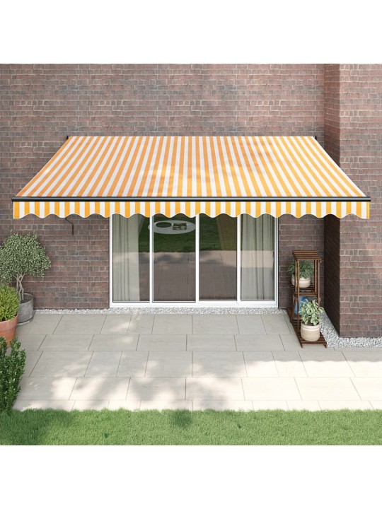 Zatahovací markýza žlutá a bílá 4 x 3 m textil a hliník