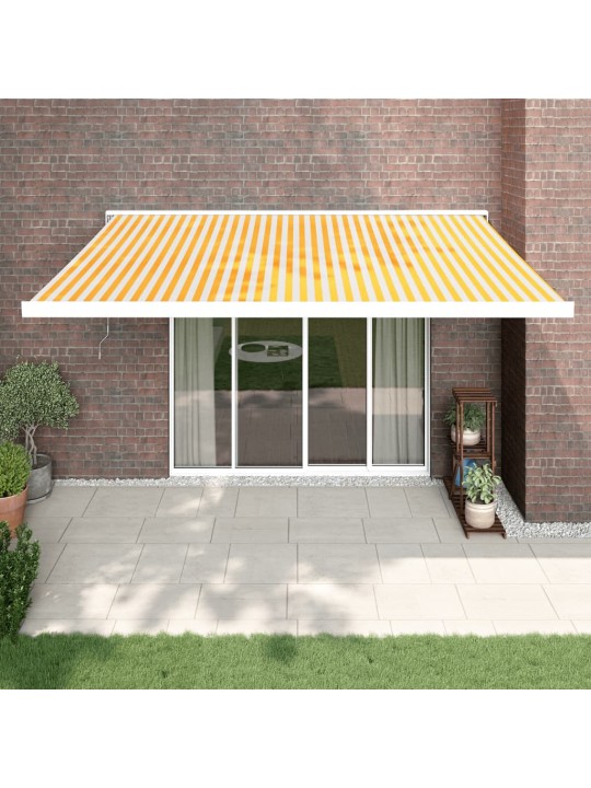 Zatahovací markýza žlutá a bílá 4,5 x 3 m textil a hliník
