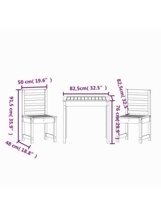 3dílný zahradní bistro set masivní borové dřevo