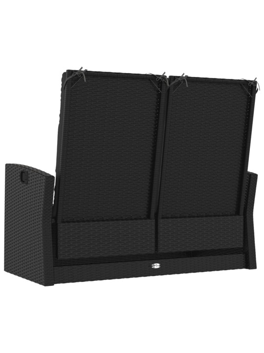 Polohovací zahradní lavice s poduškami černá 118 cm polyratan