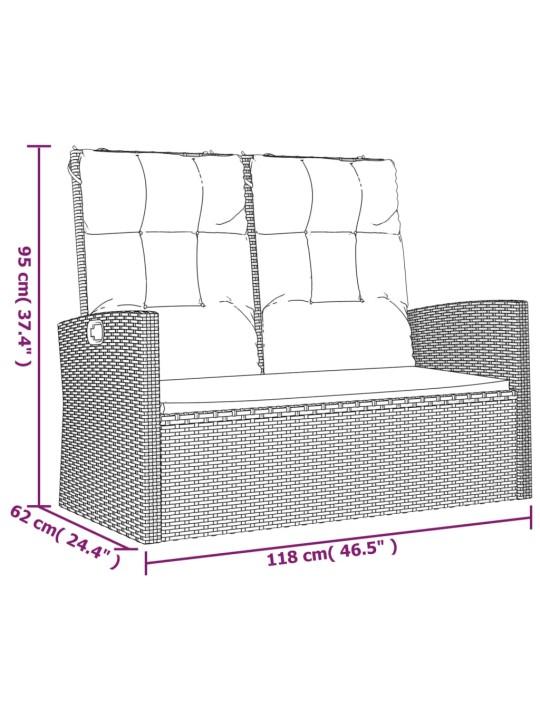 Polohovací zahradní lavice s poduškami černá 118 cm polyratan