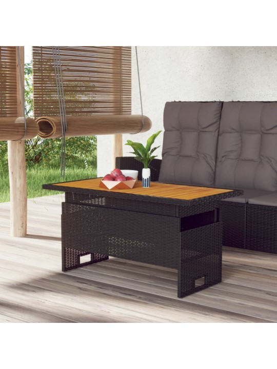 Zahradní stůl černý 100x50x43/63 cm masivní akácie a polyratan