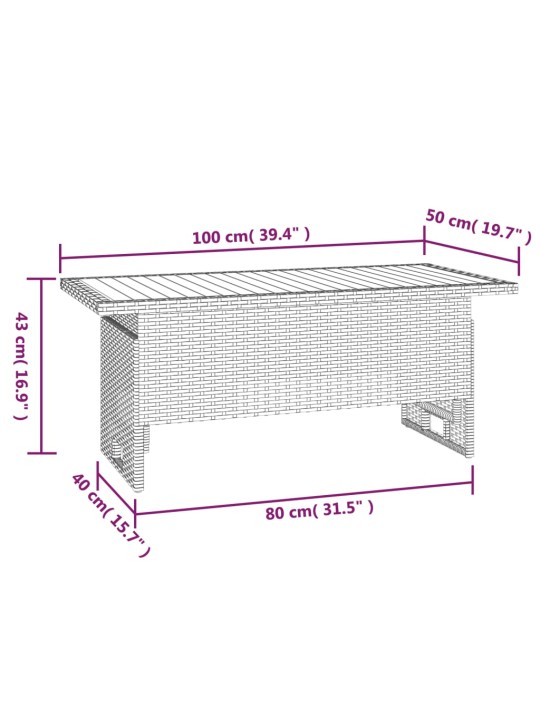 Zahradní stůl šedý 100x50x43/63 cm masivní akácie a polyratan