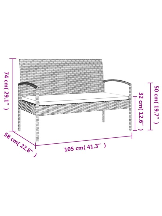 Zahradní lavice s poduškou šedá 105 cm polyratan