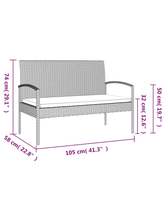 Zahradní lavice s poduškou šedá 105 cm polyratan
