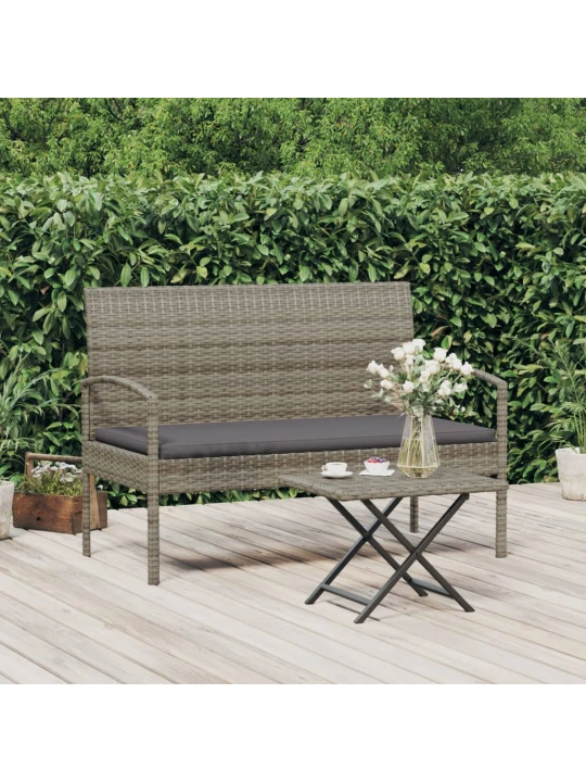 Zahradní lavice s poduškou šedá 105 cm polyratan