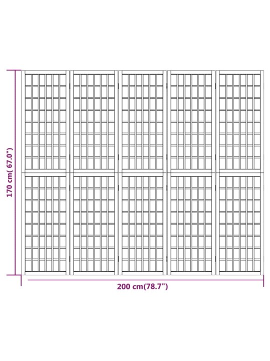 Skládací 5dílný paraván v japonském stylu 200 x 170 cm černý
