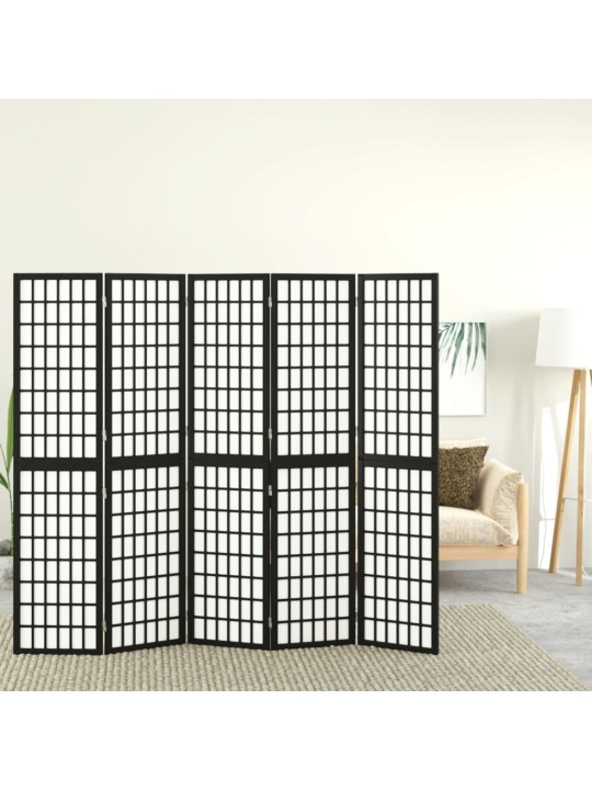 Skládací 5dílný paraván v japonském stylu 200 x 170 cm černý