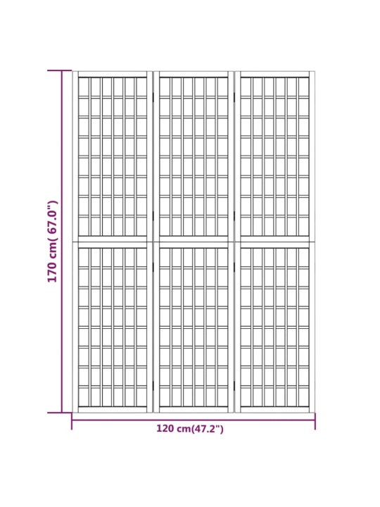 Skládací 3dílný paraván v japonském stylu 120 x 170 cm bílý