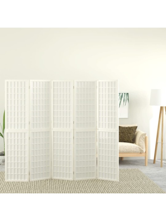 Skládací 5dílný paraván v japonském stylu 200 x 170 cm bílý