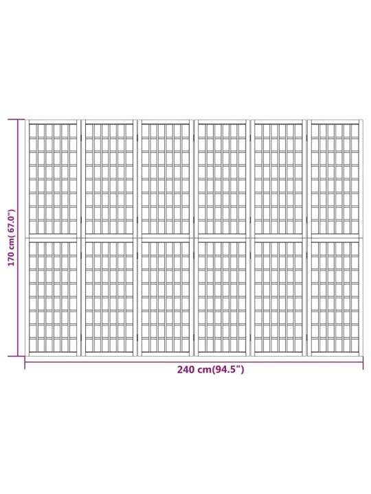 Skládací 6dílný paraván v japonském stylu 240 x 170 cm bílý