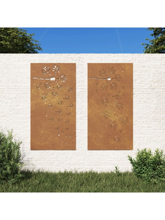 Zahradní nástěnné dekorace 2 ks 105x55cm cortenová ocel Květina