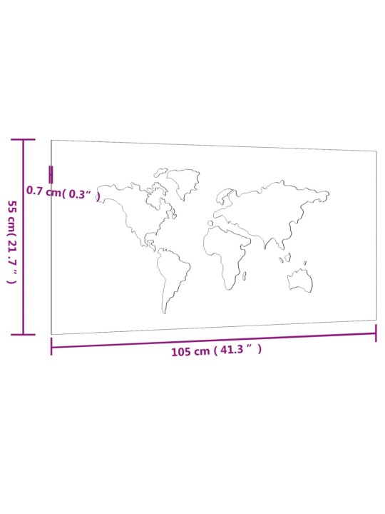Zahradní nástěnná dekorace 105x55 cm cortenová ocel Mapa světa