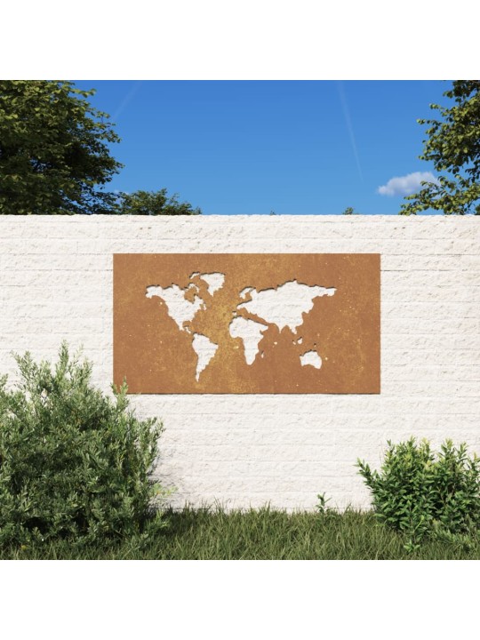Zahradní nástěnná dekorace 105x55 cm cortenová ocel Mapa světa