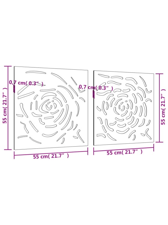 Zahradní nástěnné dekorace 2 ks 55 x 55 cm cortenová ocel Růže