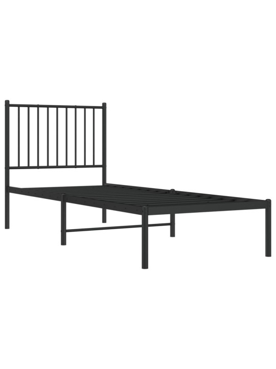 Kovový rám postele s čelem černý 80 x 200 cm