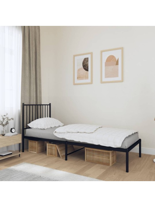 Kovový rám postele s čelem černý 80 x 200 cm