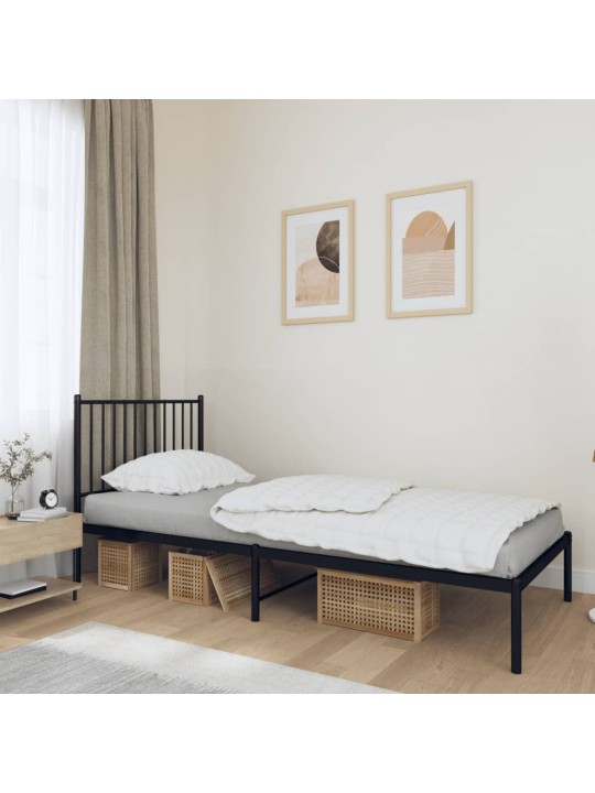Kovový rám postele s čelem černý 90 x 200 cm