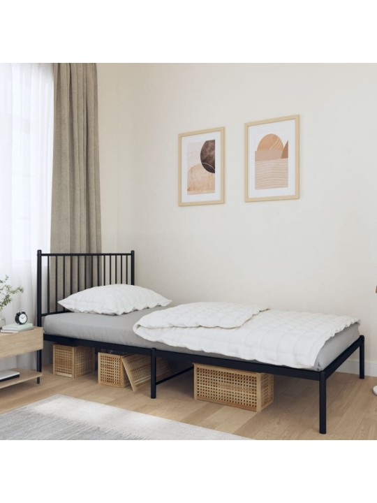 Kovový rám postele s čelem černý 107 x 203 cm