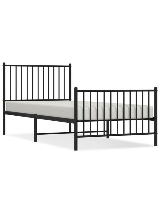 Kovový rám postele s hlavovým a nožním čelem černý 90 x 200 cm