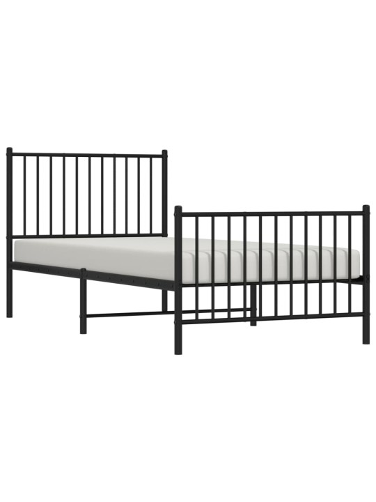 Kovový rám postele s hlavovým a nožním čelem černý 90 x 200 cm