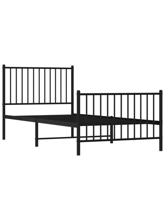 Kovový rám postele s hlavovým a nožním čelem černý 90 x 200 cm