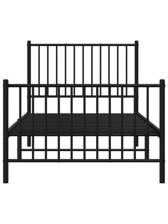Kovový rám postele s hlavovým a nožním čelem černý 90 x 200 cm